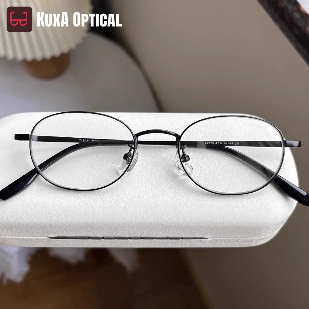 

KUXA Titanium Oval Optical Women's Men Myopia Eyeglasses Lenses Height Prescription Eyewear Small Glasses Frame