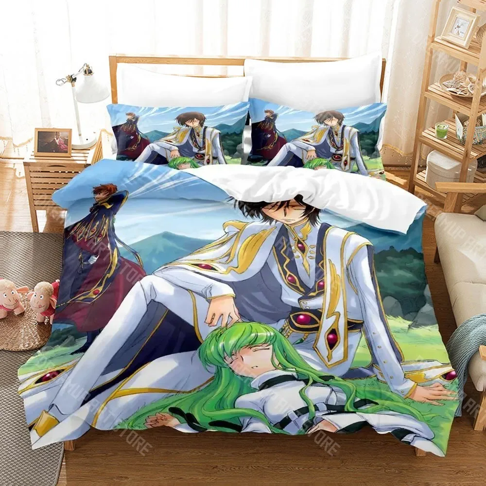 Figura Impresa en 3D del Anime Code Geass, Lelouch C.C. Juego de Ropa de Cama para Niños y Niñas, Funda de Edredón y Funda de Almohada, Tamaños Individual, Matrimonial, Queen y King