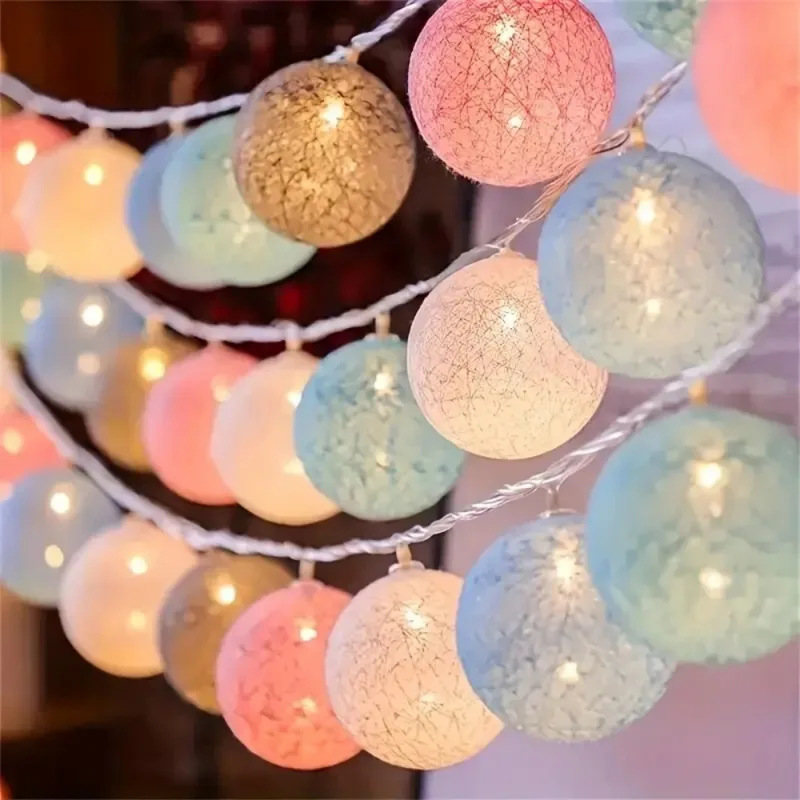 4CM 10LED/20LED Cotton Ball Lights String Wedding Party Garland Fairy Light Christmas Holiday Home Bedroom Decoration Battery