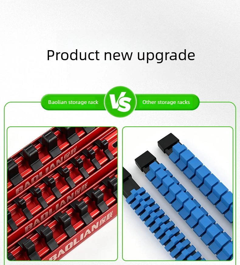 1/2" 3/8" 1/4" Steckschlüssel-Organizer-Rack, PVC-Gleitschiene mit Anti-Rutsch-Stahlkugelklammern, Modulare Kombi-Ablage, Garagen-Essentials – Detail 5