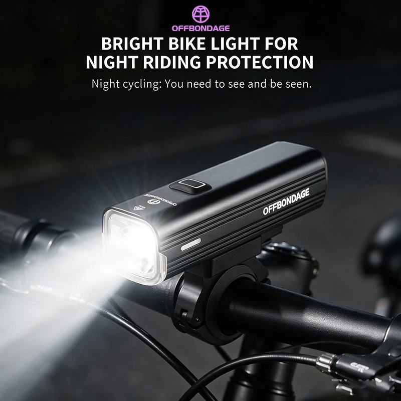 OFFBONDAGE 4500mAh 1000LM Przednia lampka rowerowa ze stopu aluminium do rowerów MTB i szosowych, ładowana przez Type-C, 5 trybów, lampka rowerowa nocna, lampka do rowerów górskich, latarka, lekka
