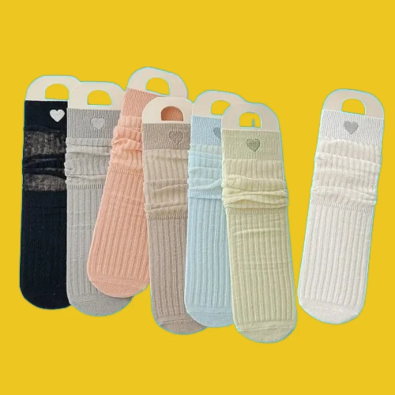 

2/5 Pairs Breathable Japanese Sweet College Socks Love Spring and Summer Double Needle Thin Middle Tube 2024 Mesh Stacked Socks