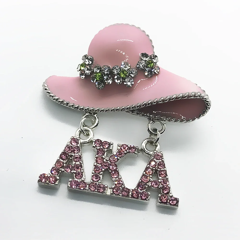 new Fashion University Greek society sorority jewelry pink enamel hat AKA letter metal brooch