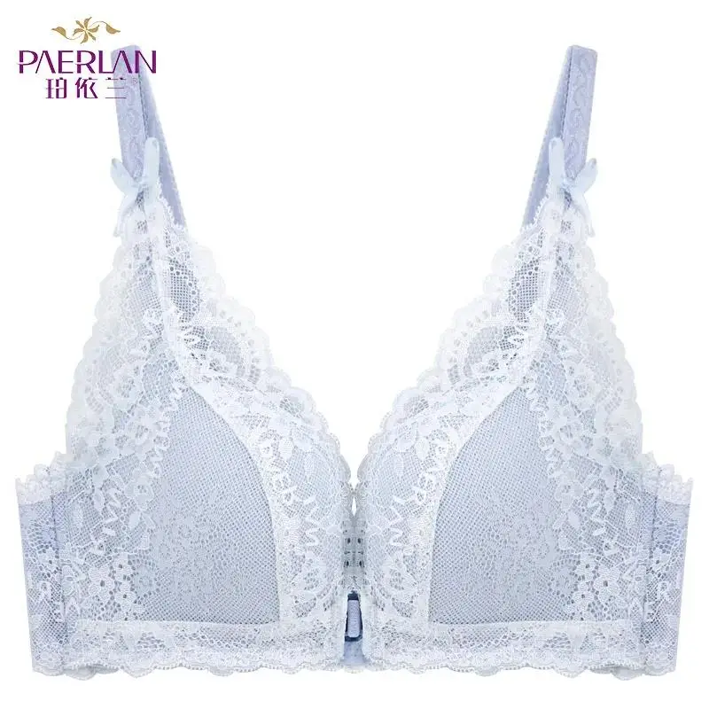 Sexy Push Up Thin Lace Bra Floral Bow Front Closure Seamless Wire Free Small Breast White 1/2 Cup Women Underwear