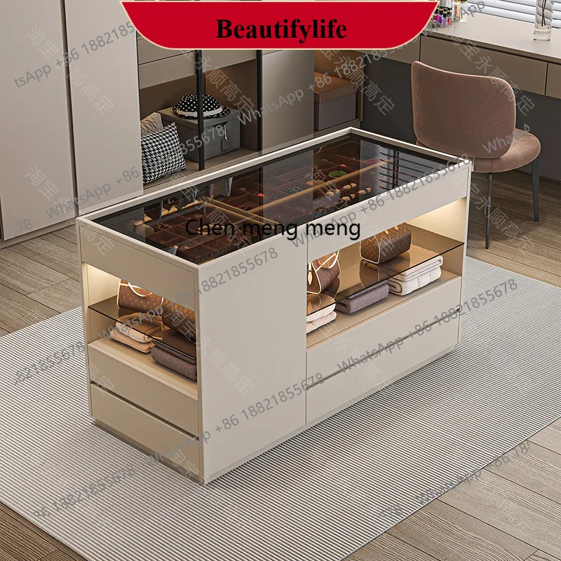

Cloakroom Jewelry Display Cabinet Light High-end Black Household Storage Bucket Cabinet Floor-to-ceiling Island Jewelry Cabinet