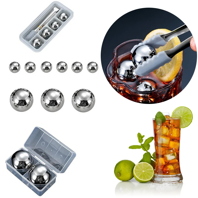 1/2/4pcs Reusable Stainless Steel Ice Cubes Round Metal Ice Balls Set Drink Beer Ice Cubes Cooler Bar Party Accessories Tools