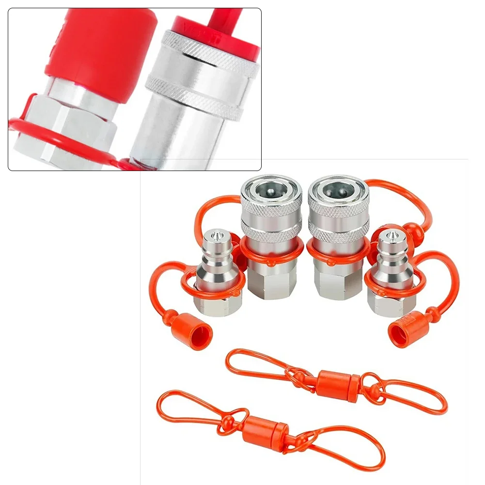 2Set Hydraulic Quick Connect Couplers with Dust Cap 1/2'' 1/4'' Thread NPT ISO7241-A Series Hydraulic Quick Coupler
