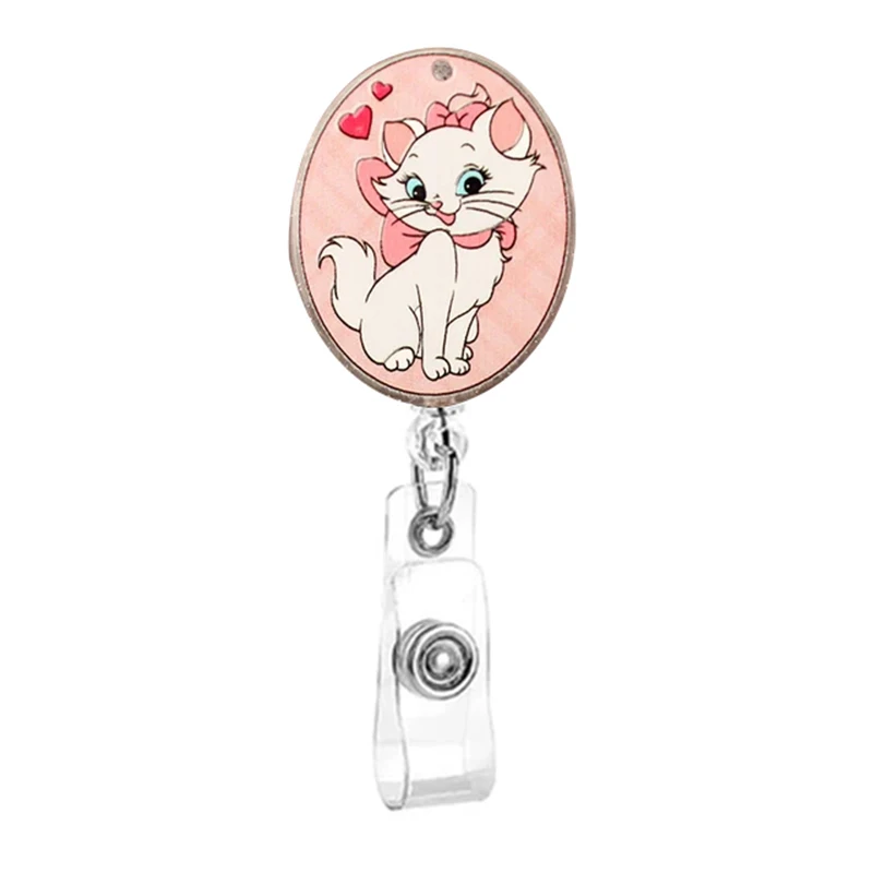 New Cute Pretty White Cat Rotating Badge Reel Doctor Nurses Enfermera ID Card Holder Retractable Holder Accessories for Women