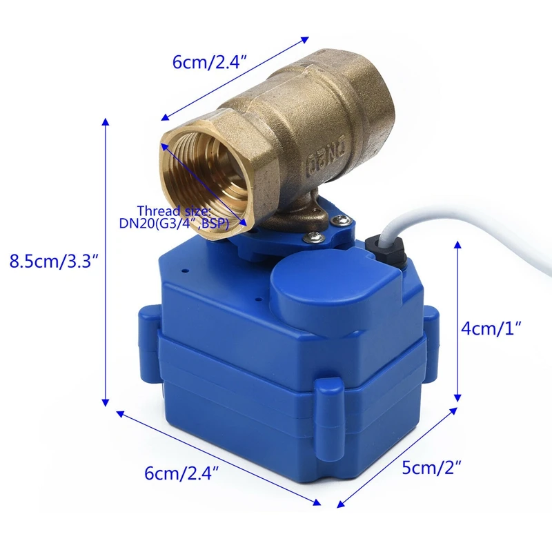 New DN20 G3/4 Brass Electric Motorized Ball Valve 12V DC, 3 Wire Setup 2 Way