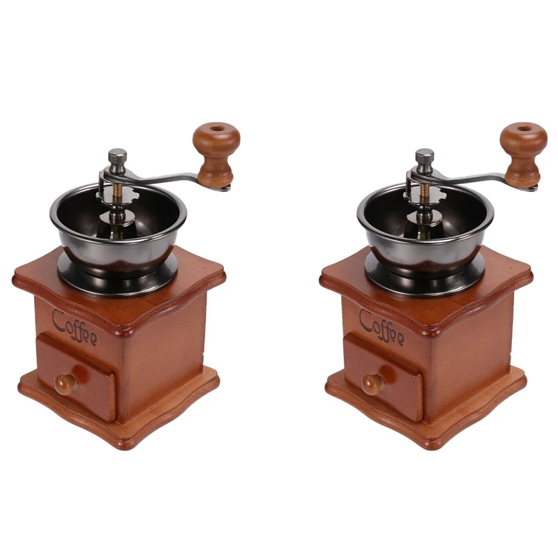 

2X Coffee Bean Grinder Wooden Manual Coffee Grinder Hand Stainless Steel Retro Coffee Spice Mini Burr Mill With Ceramic