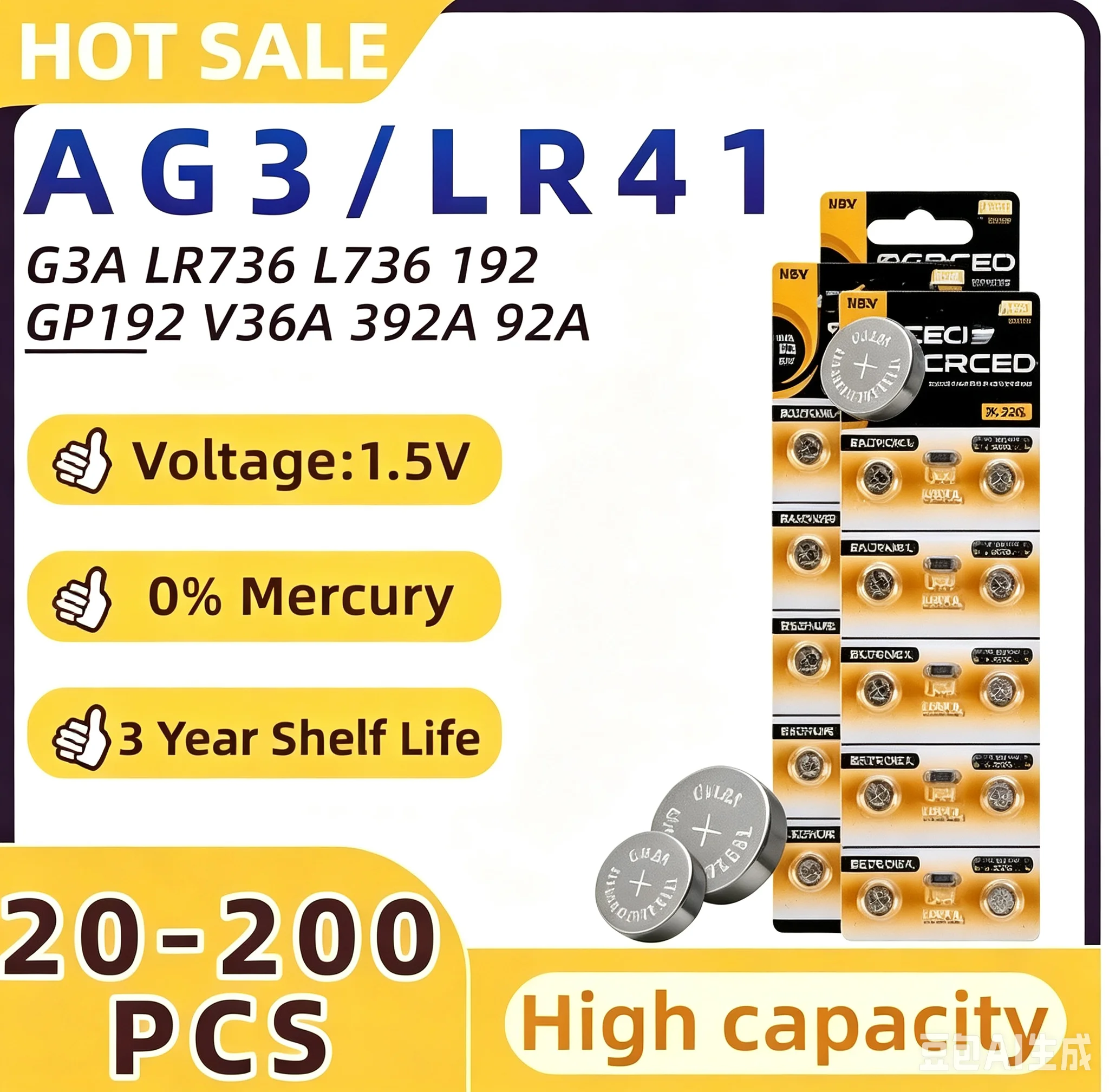 SR41 LR41 AG3 1.5V Alkaline Button Batteries for Bow Sight Light Watch Thermometer Compatible with 384 392 L736f L736c