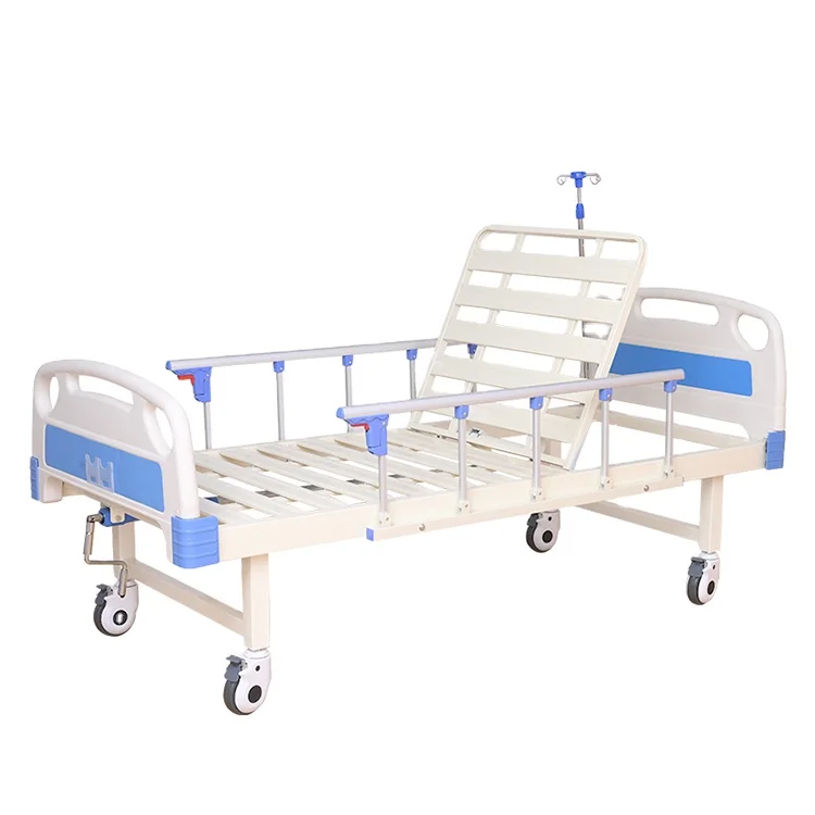 Single Crank Manual Hospital Bed using  Stainless Steel Frame ABS Bed Head & Feet With Simple Caster