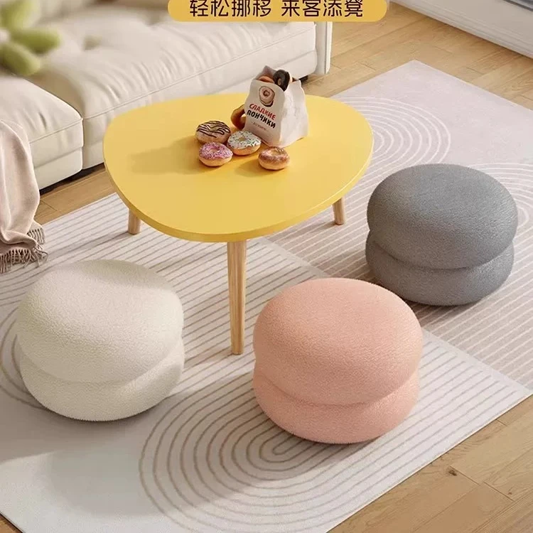 Cream Style Round Stool,  Multi-use  Low  Ottoman  for  Living Room  Sofa  Side,  Entryway  Shoe  Changing,  Coffee  Table Seat