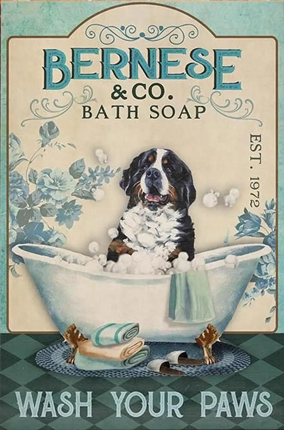 Bernese Mountain Dog Bath Soap Company Bathroom Living Room Dog Lover Look Reproduction Metal Tin Sign Vintage Tin Sign 8X12 Inc