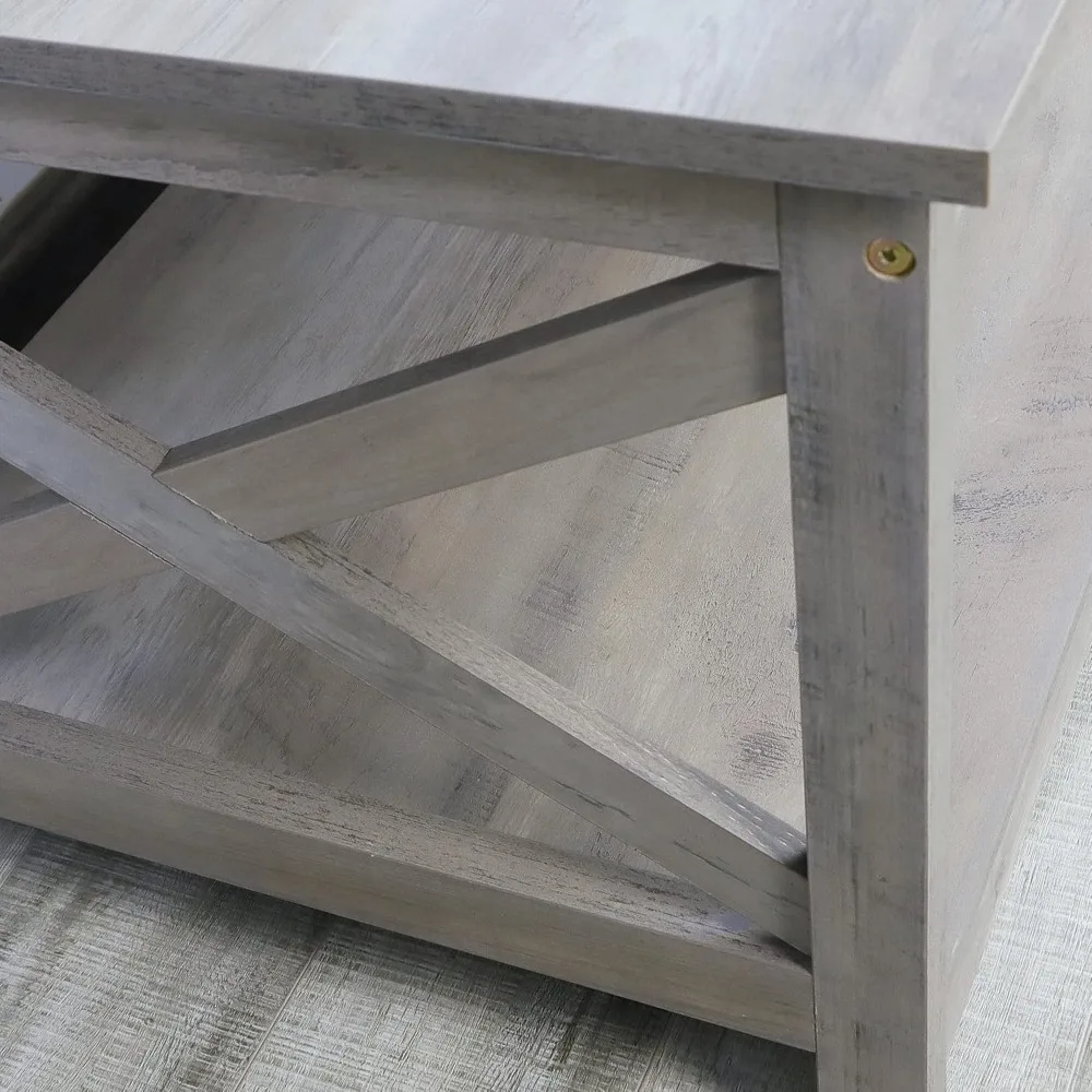 Coffee Table, Modern Farmhouse Wood Coffee Table with 2-Tier Storage, 40 Inch,