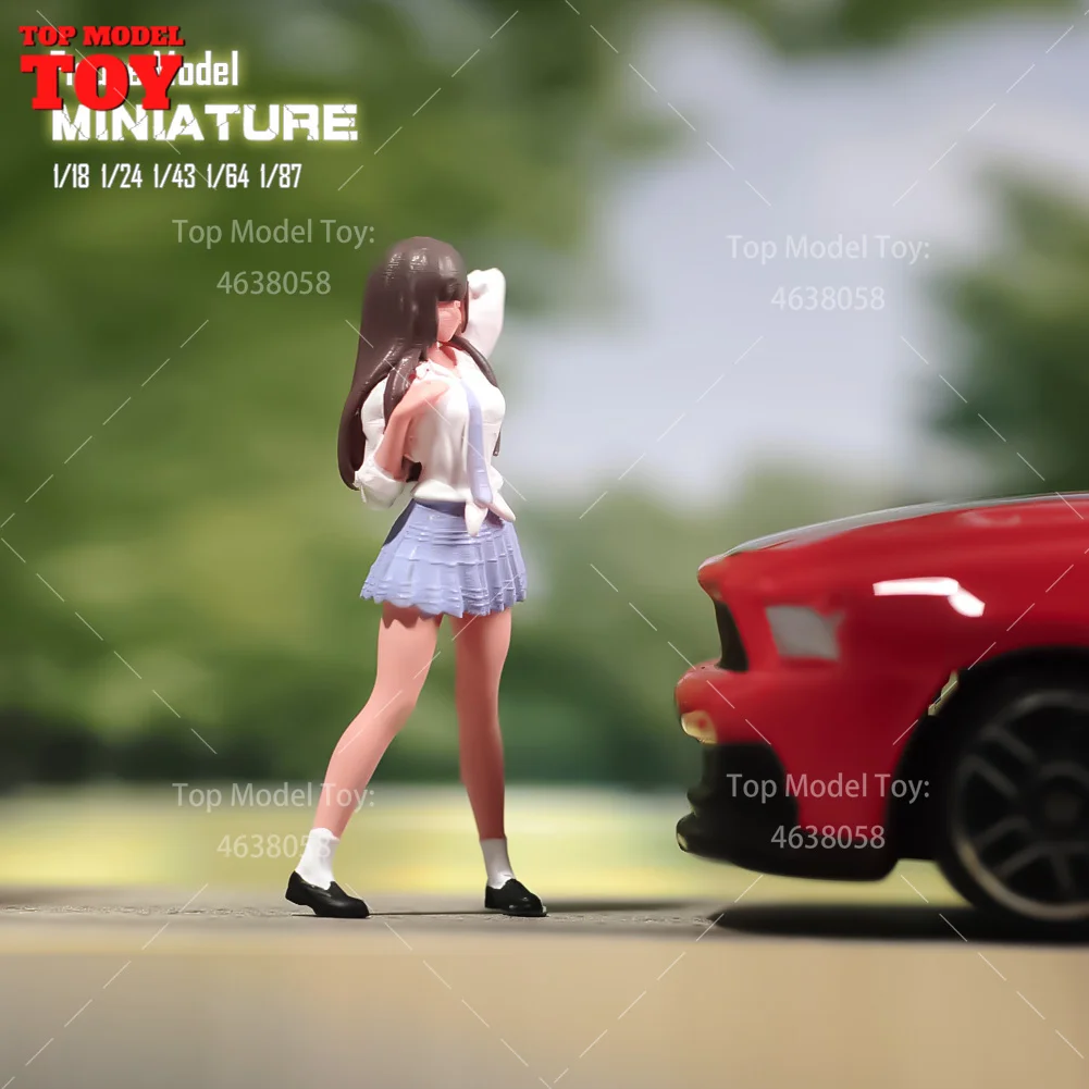 Painted Miniatures 1/64 1/87 1/24 Short Skirt Girl Anime Characters Female Scene Figure Dolls Unpainted Model For Cars Vehicles