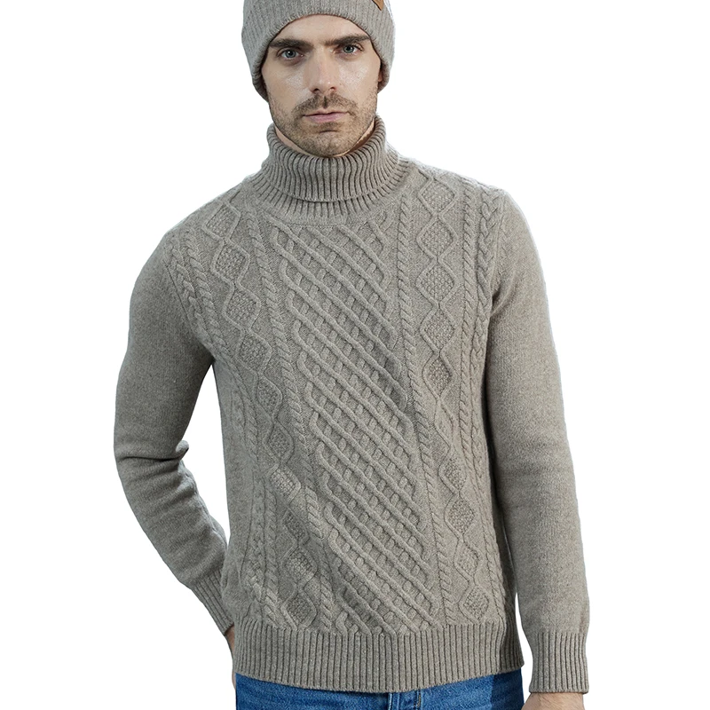 Fashion TurtleNeck Men's Knitted Sweaters Cashmere Sweater 100% Merino Wool Thick Knit Pullover Winter Fall Male Jumper Clothing