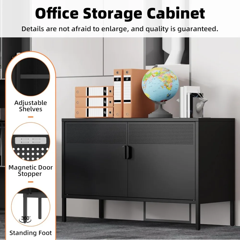 حامل تلفزيون بباب مزدوج مع لمسة شبكية معدنية وإغلاق مغناطيسي، وخزانة تخزين مدمجة مع أبواب ورفوف #4