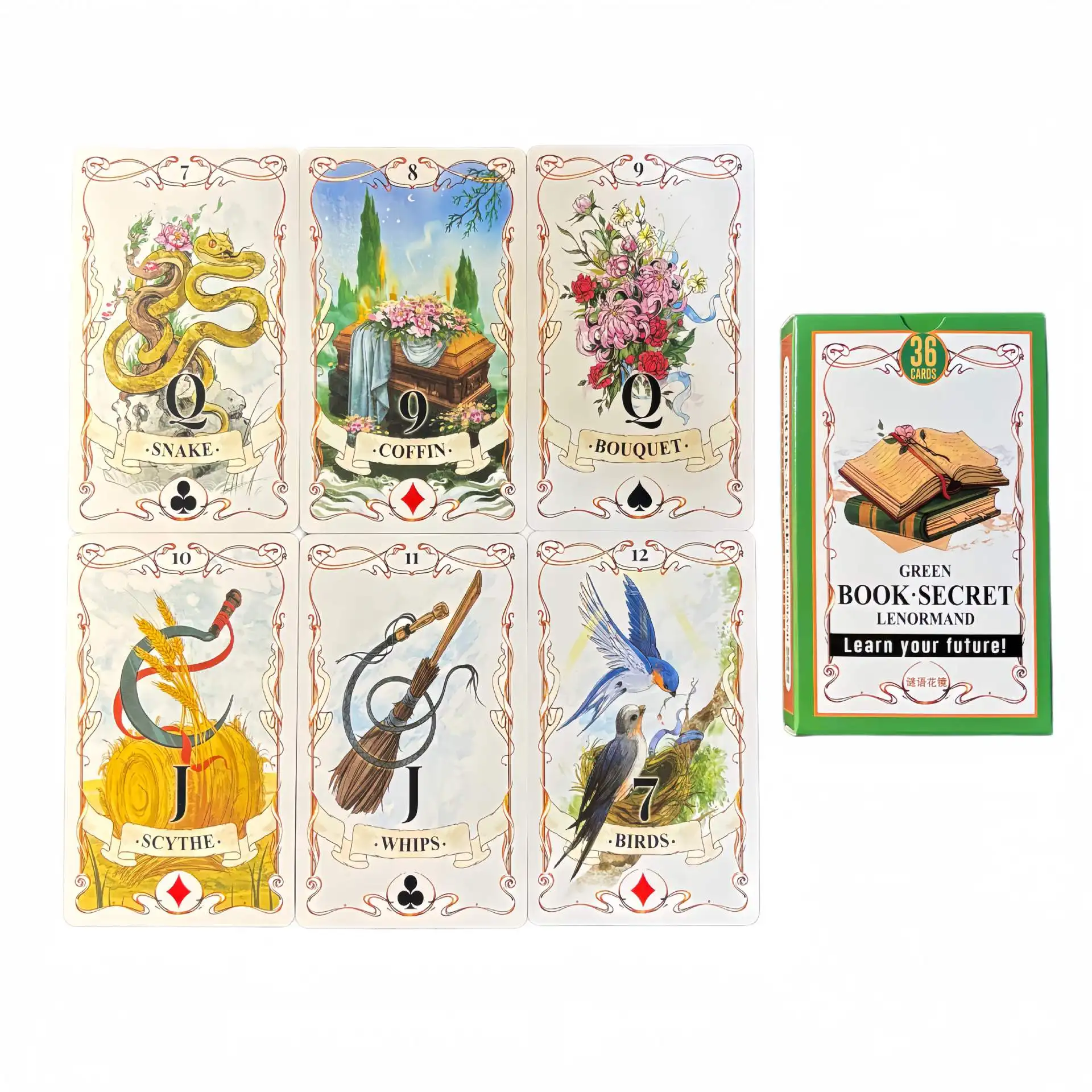 36PCs Green Book Secret Lenormand Oracle Cards English Version Old Style Lenormand Oracle Card Divination Board Game