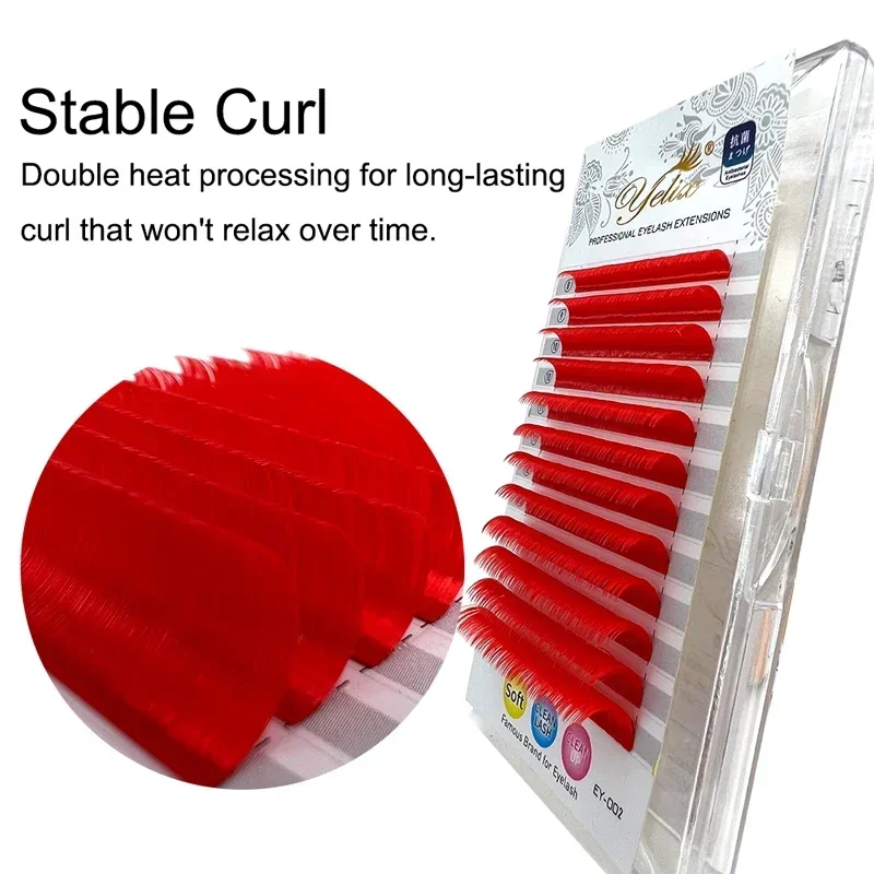 Yelix Easy Fanning Eyelash Extension ทํา Fast Bloom ดอกขนตาส่วนบุคคลขนตาสีแดง/สีเขียว/สีฟ้าขนตาที่มีสีสัน