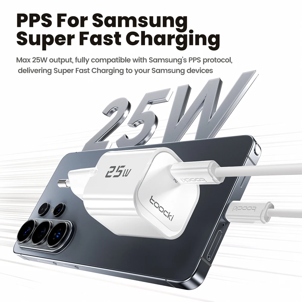Toocki 25W Mini USB C Charger PPS PD Super Fast Charging Type C GaN Charger for Samsung Galaxy S26 iPhone17 Switch Phone Charger