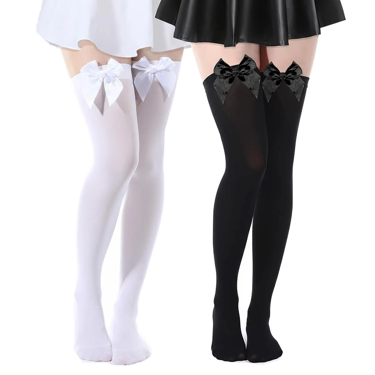 Blickdichte Kniestrümpfe mit Schleife, neue Damenstrümpfe in Schwarz und Weiß, sexy Overknee-Strümpfe, lange Strumpfhosen für Mädchen und Damen