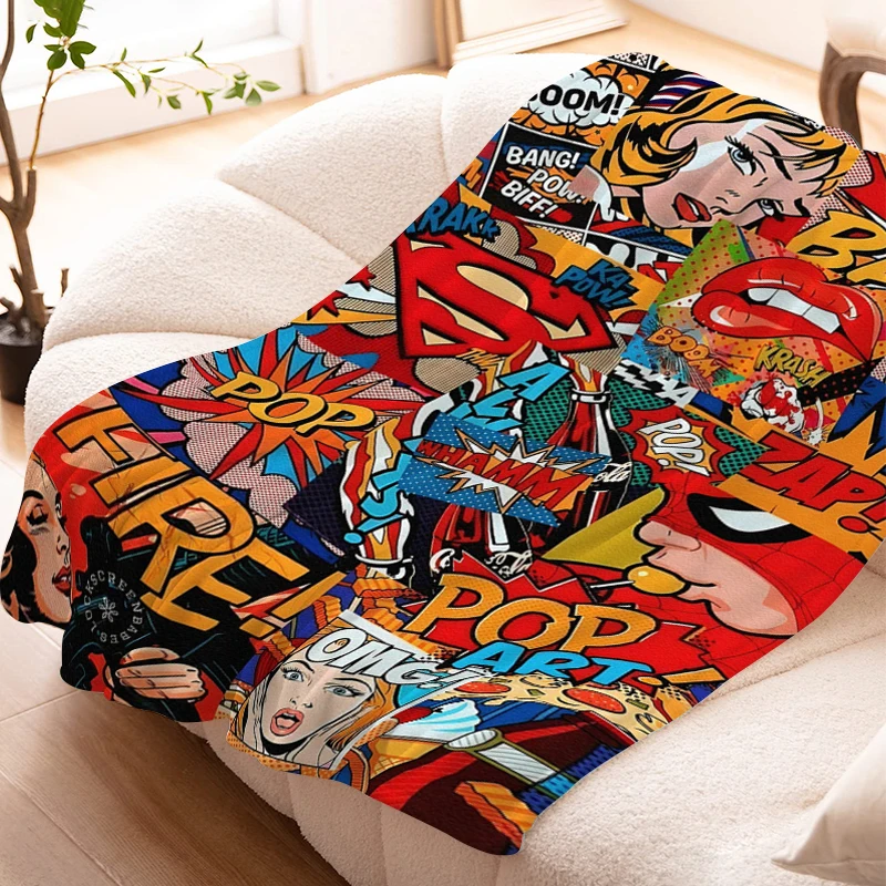 Pop Art Decorative Sofa Blanket Warm Winter Knee Bed Fleece Camping Flannel Fluffy Soft Blankets Microfiber Bedding King Size