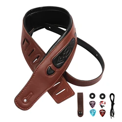 Widen Thicken Guitar Strap Adjustable Soft Durable Shoulder Padded Leather Belt for Electric Acoustic Bass Guitar Black Brown