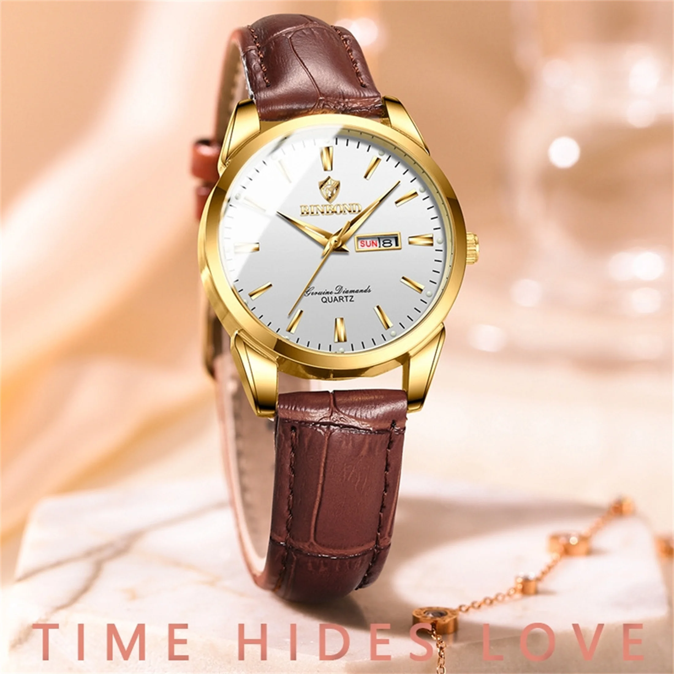 2Pcs/set Fashion Couple Set Watches Luxury Men Women Business Casual Leather Quartz Watch Simple Brown Wristwatch Reloj Mujer 22