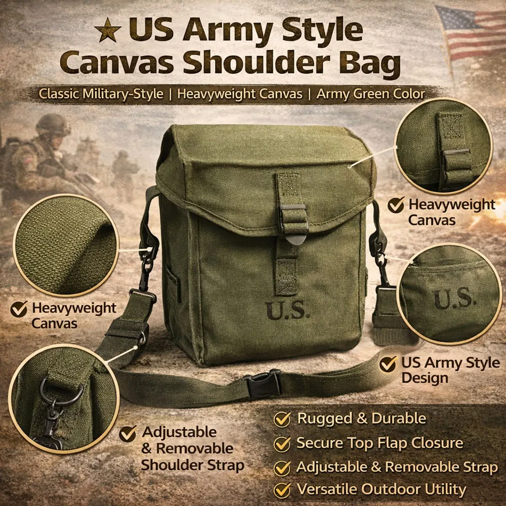 

Military Canvas Shoulder Bag Army Green Vintage Crossbody Messenger Bag Durable Outdoor Tactical Satchel