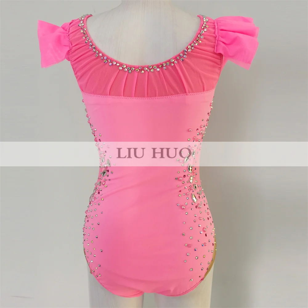 LIUHUO Rhythmic Gymnastics Leotard Aerobics Women Girl Costume Performance Competition Dance Dress Professional Sleeveless Pink