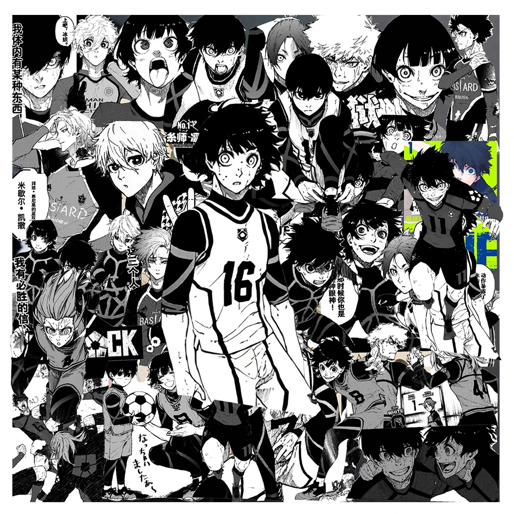 10/30/70 Stück Schwarz Weiß BLUE LOCK Anime-Aufkleber Fußball Cartoon-Aufkleber Graffiti Laptop Gepäck Notizbuch Coole Aufkleber-Packs