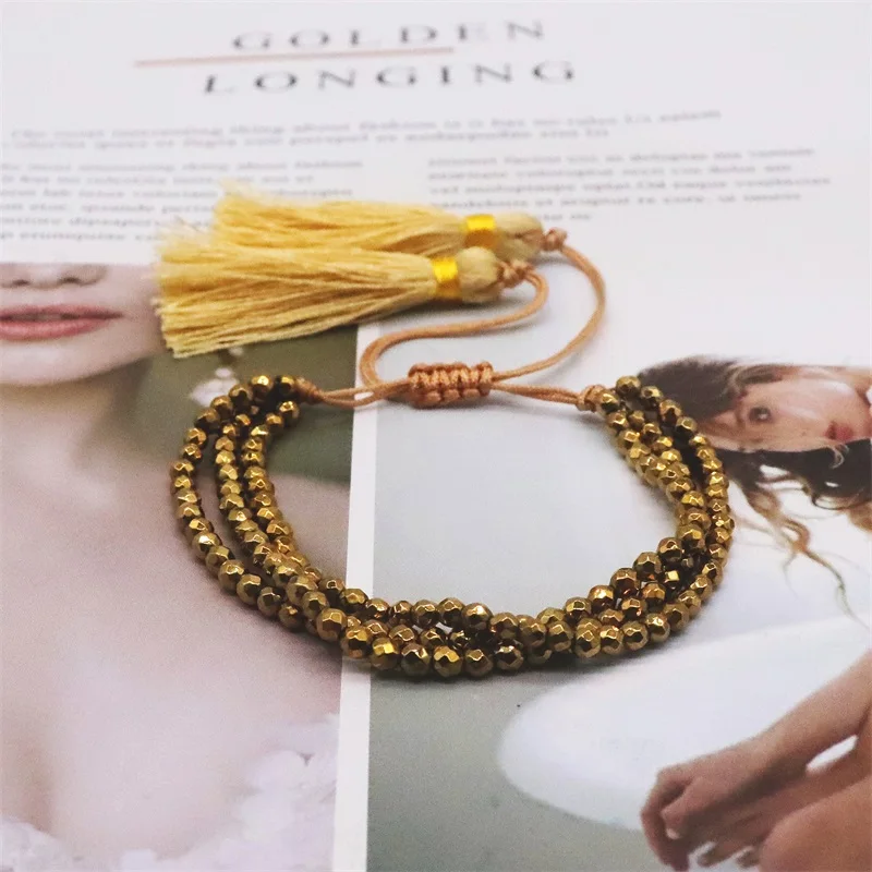 ZHONGVI Hematite Stone Bracelets For Women Jewelry Multilayer Beaded Pulsera For Miyuki Adjustable Jewellery Tassel Bracelet