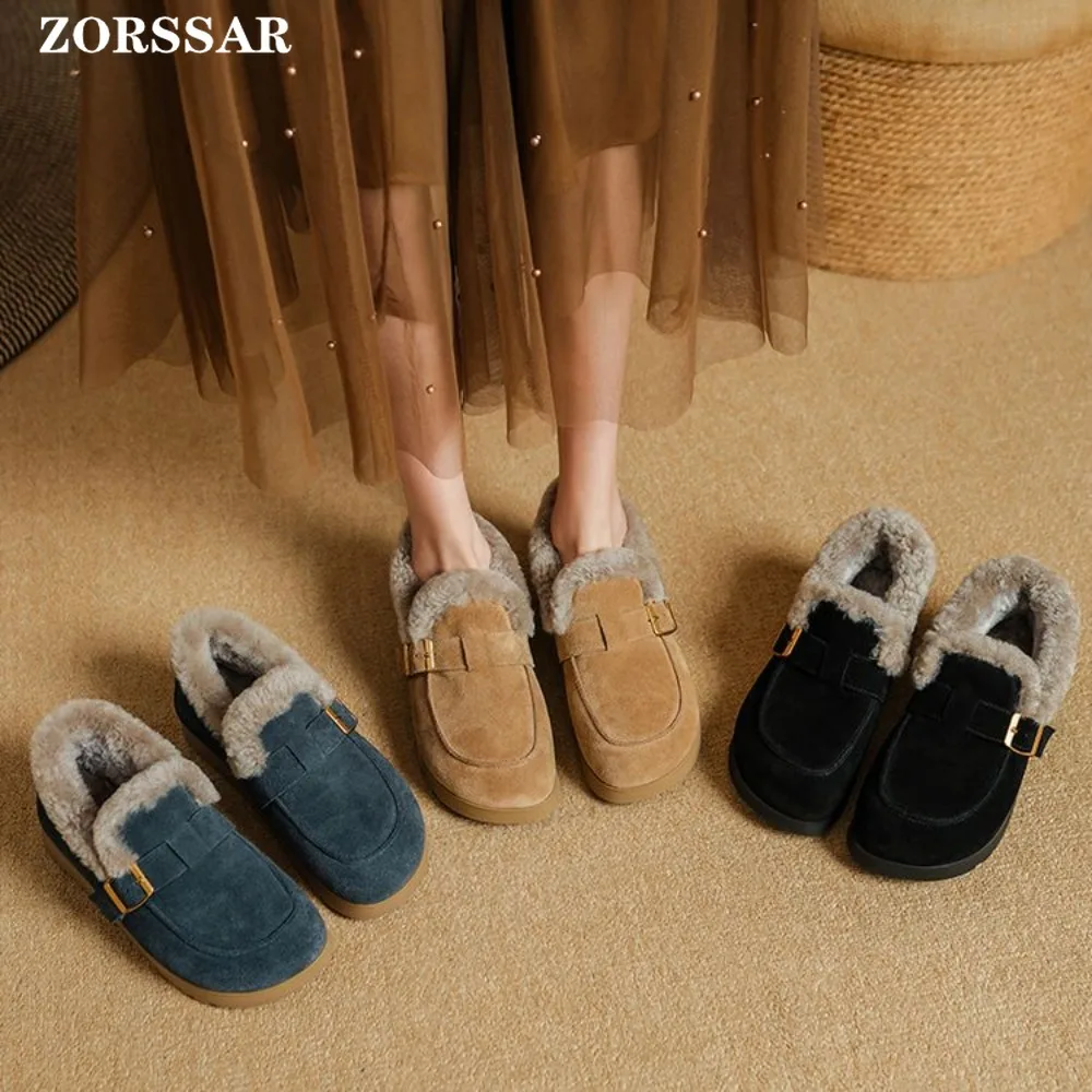 

Winter Flat Shoes Women 2025 New Fur Lining Warm Women Snow Shoes Genuine Leather Comfortable Female Winter Ballet Shoes