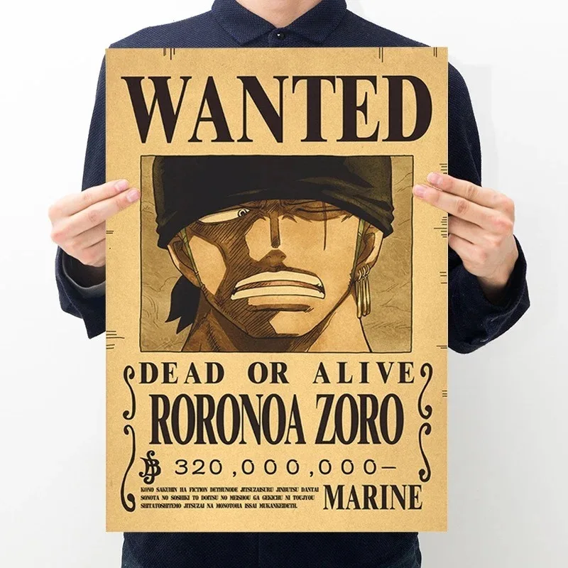 Wanted Posters One Pieces Bounty Anime Luffy Gear 5 4 Emperors Law Kid Figures Vintage Living Room Wall Decoration Stickers