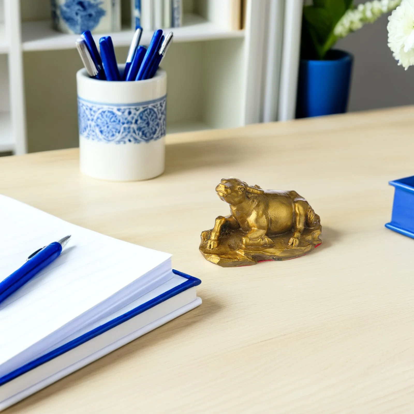 

Brass Ox Sculpture Chinese Zodiac Small Bull Desktop Decor Feng Shui Prosperity Statue Mini Animal