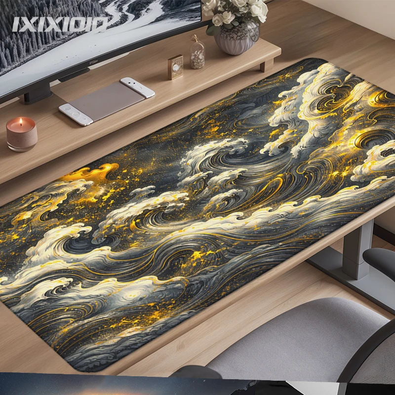 Golden Abstract Waves Mouse Pad Gaming XL Home Computer Large New Mousepad XXL Mouse Mat Soft Carpet PC Mouse Mats Table Mat