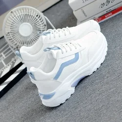 Casual Women Thick-soled Sneakers Fashion Spring Autumn Summer White Black PU lace-up  Vulcanized Shoes Mesh Rubber Non-slip New