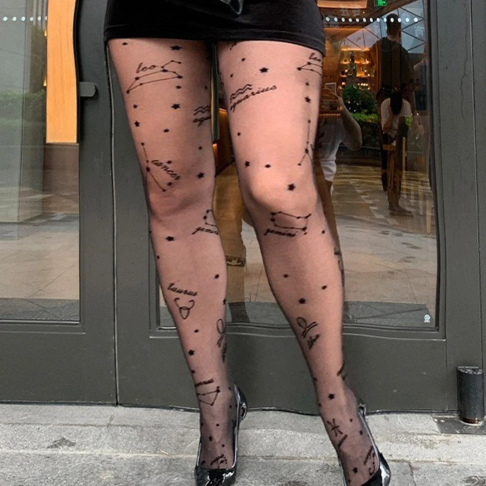 Stern Gedruckt Mesh Sexy Transparente Strumpfhosen Konstellation Schwarz Frauen Strümpfe Strumpfhosen Weibliche Party Im Freien Strumpfwaren Strümpfe