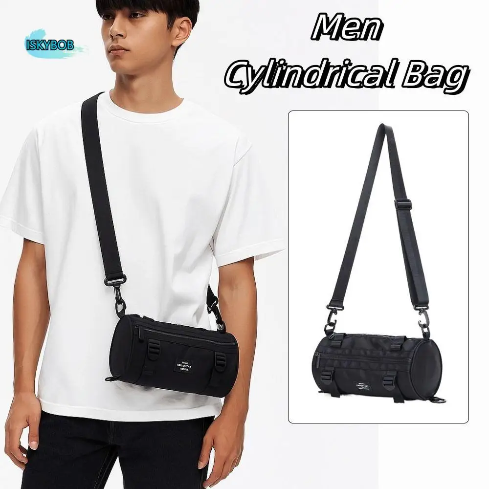 

Сплошной цвет, мужская цилиндрическая сумка, многофункциональная парусиновая сумка через плечо с широким ремешком на молнии, простая женская сумка на плечо в японском стиле