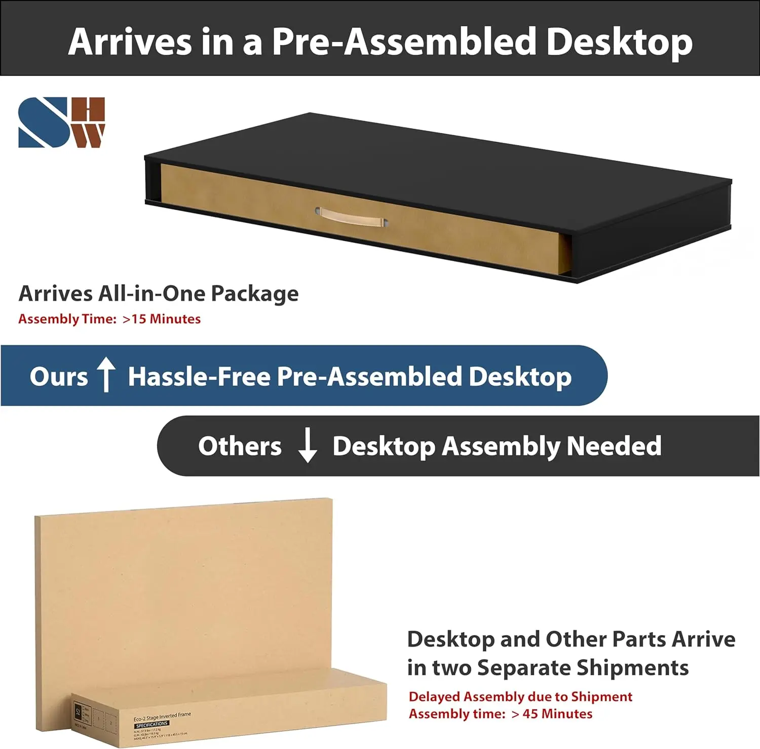 YSHW 48-Inch Electric Height Adjustable Desk with Keyboard Tray and Two Drawers, Black