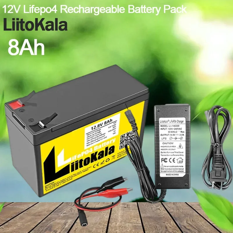 1-5pcs LiitoKala 12V 8Ah Lifepo4 Rechargeable Battery Pack Deep Cycle Built-in BMS for Remote Control Toy Energy Storage