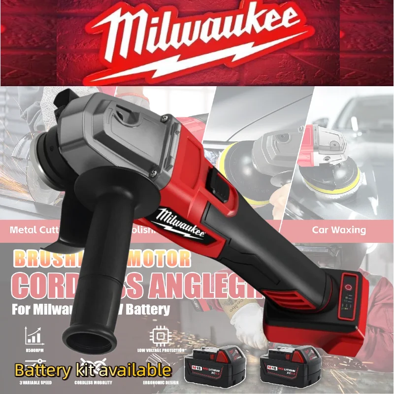 Milwaukee 125 мм аккумуляторный полировальный станок для резки, бесщеточный угловой шлифовальный станок, электроинструменты с аккумулятором для полировки металла, дерева