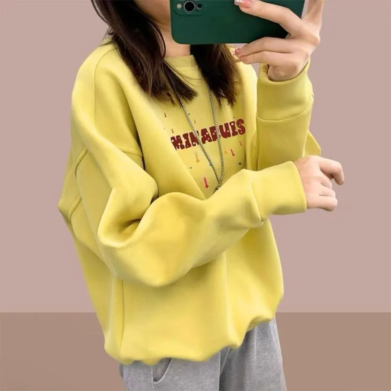

New High-quality High-end Hoodie for Women in Autumn Winter Loose and Laid-back Style Fleece and Thick Round-neck Tops for Women