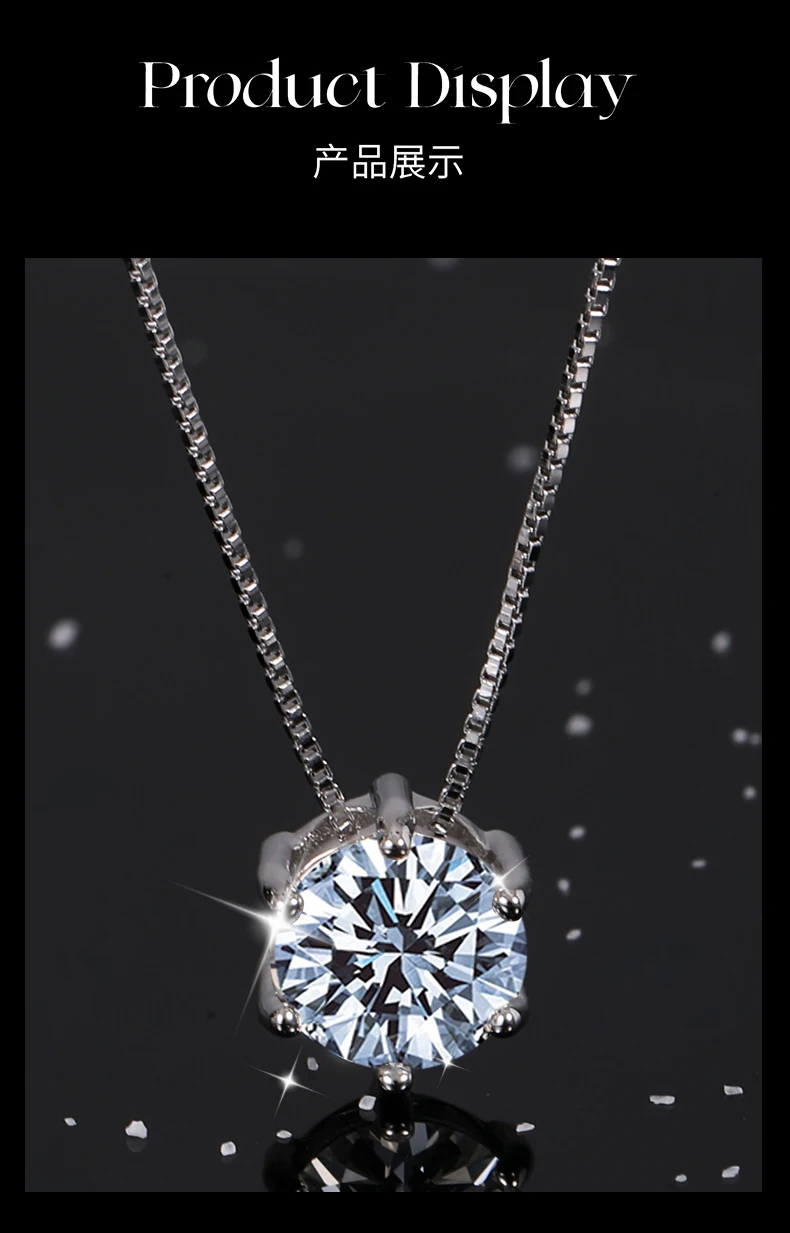 

Women's Luxury Moissanite Necklace, 1-2Ct D Color Solitaire Pendant in 925 Sterling Silver with Six-Prong Setting, 2025 New