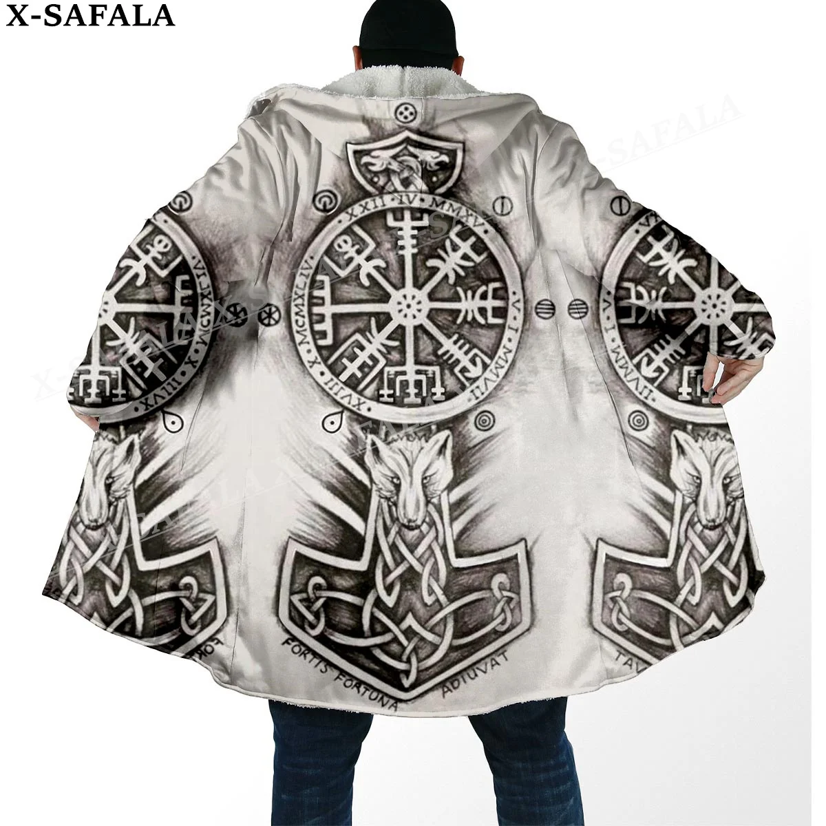 

Viking Line Tattoo Symbol Totems Thick Warm Hooded Cloak Men Overcoat Coat Windproof Fleece Cape Robe Hooded Blanket-15