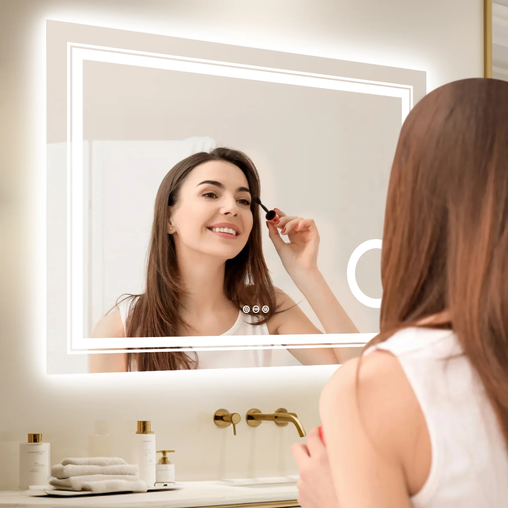 LUVODI LED Bathroom Mirror Wall Mounted, Magnifying Vanity Mirror with Lights for Makeup Shaving, Washroom Toilet Shower Mirror