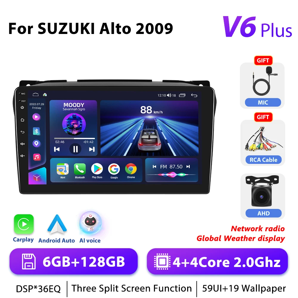 Podofo 4G CarPlay Android Radio Voor Suzuki Alto 2009-2017 Auto Intelligent Systeem 2din GPS Stereo Head Unit RDS multimedia Speler