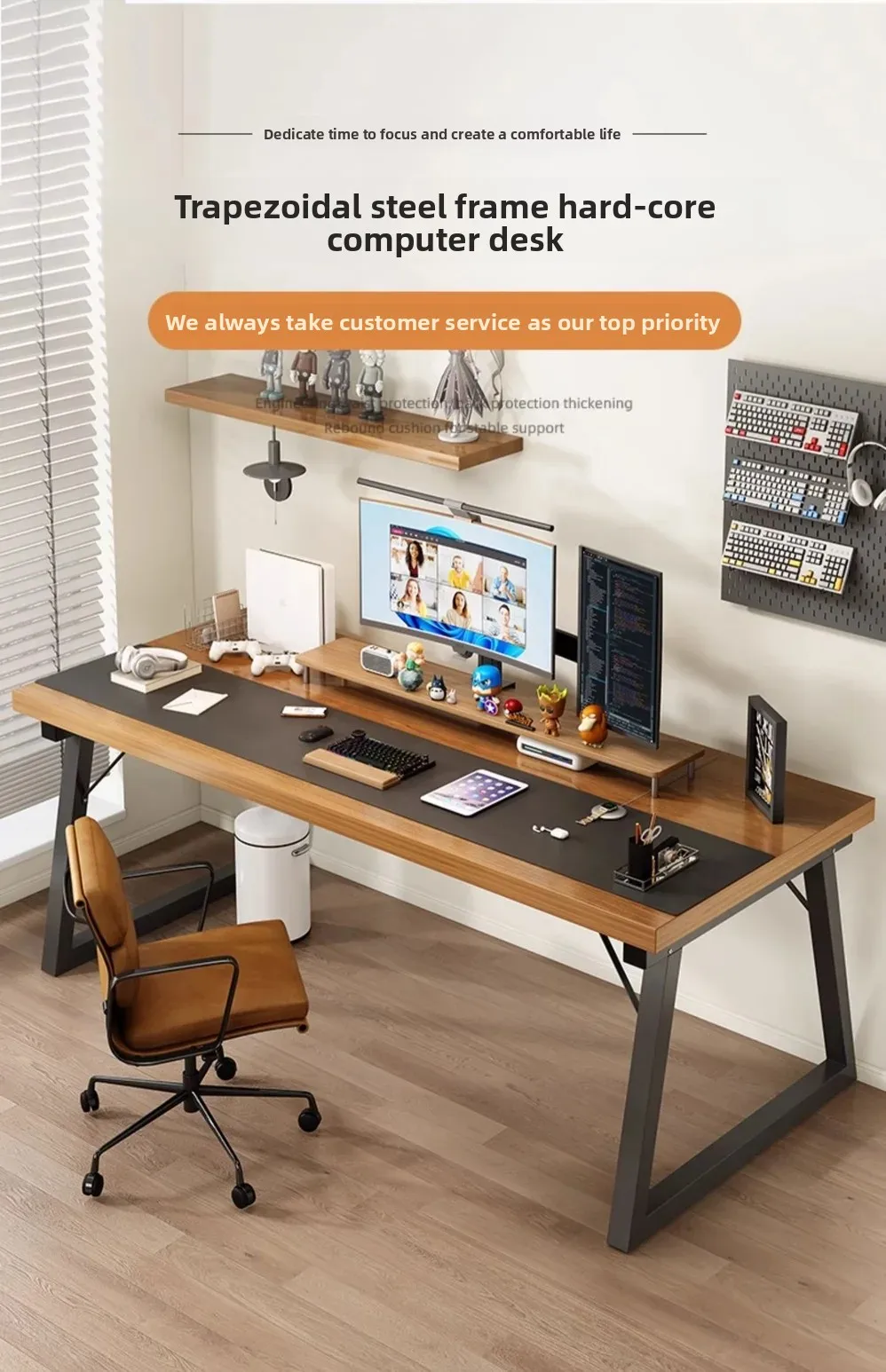 

Solid wood computer desk table desktop home double gaming table home bedroom rectangular table writing desk