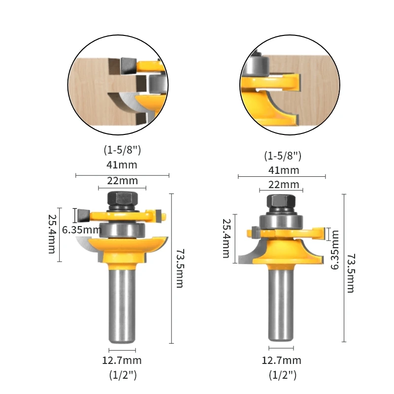 YUSUN 12.7SHANK 3PCS CABINET DOOR SET ROUND STYLE RouterBit CarbideCuttersWoodworking Milling CutterForWood Bit Face MillEndMill